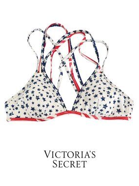 Vintage Y2K Victoria's Secret Bikini Top Stars Print Strappy Size L NWOT